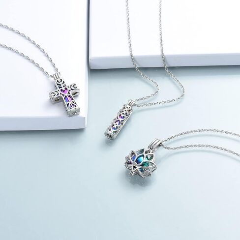 shajwo 3 Pack Cremation Urn Necklace for Ashes for Women Men Heart Lotus Cross Cylinder Cremation Jewelry for Ashes Loved One Memorial Keepsake Pendant in Kuwait