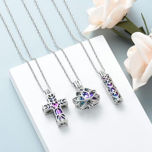 shajwo 3 Pack Cremation Urn Necklace for Ashes for Women Men Heart Lotus Cross Cylinder Cremation Jewelry for Ashes Loved One Memorial Keepsake Pendant in Kuwait