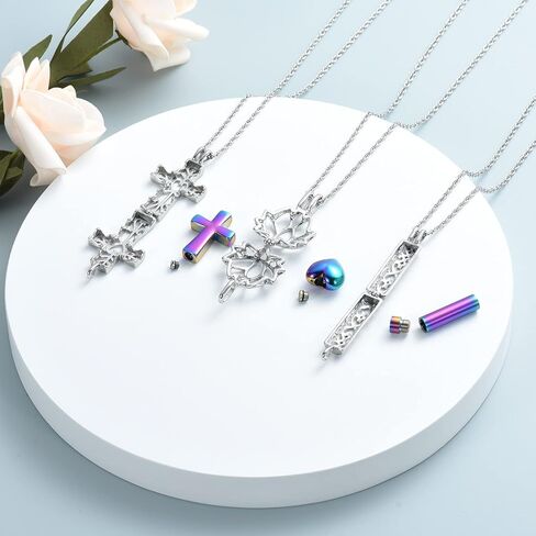 shajwo 3 Pack Cremation Urn Necklace for Ashes for Women Men Heart Lotus Cross Cylinder Cremation Jewelry for Ashes Loved One Memorial Keepsake Pendant in Kuwait