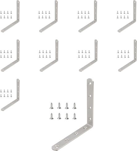 Eagles 10PCS L Bracket Corner Brace, (50mmx50mmx3mm) Stainless Steel Brackets,Heavy Duty Corner Bracket,Silver Small Angle Brackets,Metal Braces Brackets for Wood with 40PCS Screws in Saudi Arabia