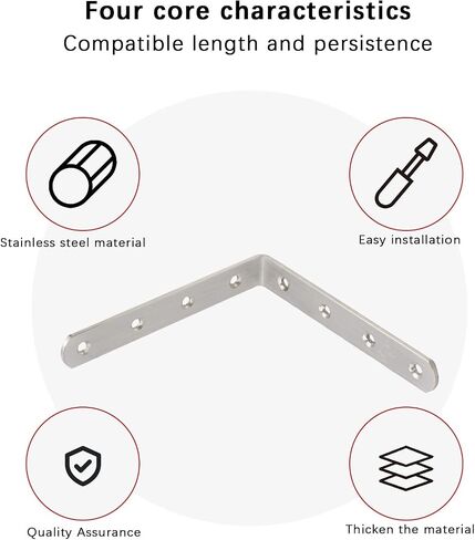 Eagles 10PCS L Bracket Corner Brace, (50mmx50mmx3mm) Stainless Steel Brackets,Heavy Duty Corner Bracket,Silver Small Angle Brackets,Metal Braces Brackets for Wood with 40PCS Screws in Saudi Arabia