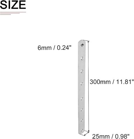 245x20x3mm(LxWxT) Flat Straight Brace Plate -2Pack- Good for Furniture Repairing - Stainless Steel Brace Plate - Silver Tone in Saudi Arabia