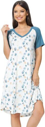 قمصان نوم LazyCozy طويلة للنساء بأكمام قصيرة ومطبوعة، قمصان نوم ناعمة، ملابس نوم in Kuwait