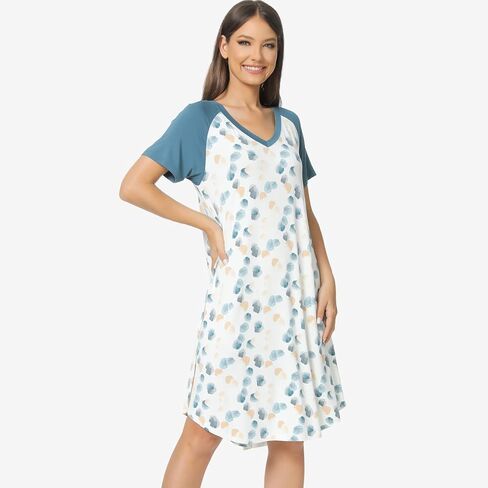 قمصان نوم LazyCozy طويلة للنساء بأكمام قصيرة ومطبوعة، قمصان نوم ناعمة، ملابس نوم in Kuwait