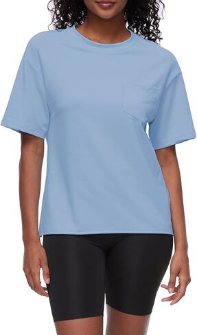 تيشيرتات نسائية كبيرة الحجم بأكمام قصيرة صيفية بلوزات أساسية برقبة دائرية وقمصان للتمرين 100% قطن تي شيرت مع جيب in Kuwait