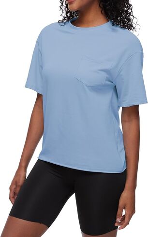 تيشيرتات نسائية كبيرة الحجم بأكمام قصيرة صيفية بلوزات أساسية برقبة دائرية وقمصان للتمرين 100% قطن تي شيرت مع جيب in Kuwait