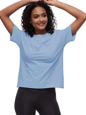 تيشيرتات نسائية كبيرة الحجم بأكمام قصيرة صيفية بلوزات أساسية برقبة دائرية وقمصان للتمرين 100% قطن تي شيرت مع جيب in Kuwait