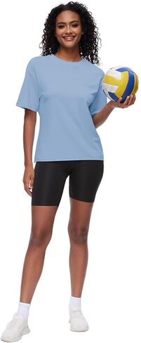 تيشيرتات نسائية كبيرة الحجم بأكمام قصيرة صيفية بلوزات أساسية برقبة دائرية وقمصان للتمرين 100% قطن تي شيرت مع جيب in Kuwait