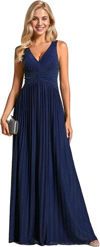 Ever-Pretty Women's Glitter Sleeveless V Neck A-Line Pleated Waist Evening Gowns 02133 in Saudi Arabia