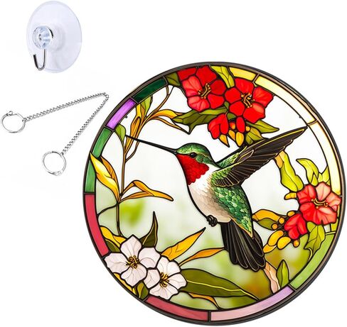 MATIHAY Hummingbird Stained Acrylic Window Hanging - Hummingbird Wall Decor for Cafe Home Decor Bird Lover Gift for Mom, Grandma, Wife, Teacher (8 Inch) in Saudi Arabia