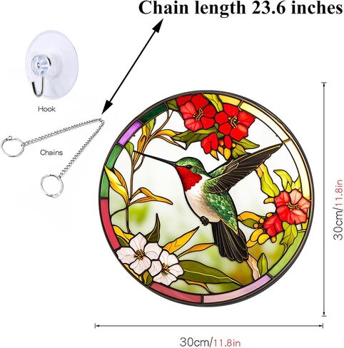 MATIHAY Hummingbird Stained Acrylic Window Hanging - Hummingbird Wall Decor for Cafe Home Decor Bird Lover Gift for Mom, Grandma, Wife, Teacher (8 Inch) in Saudi Arabia