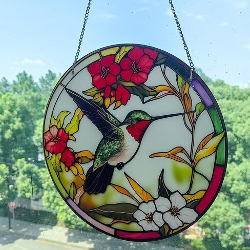 MATIHAY Hummingbird Stained Acrylic Window Hanging - Hummingbird Wall Decor for Cafe Home Decor Bird Lover Gift for Mom, Grandma, Wife, Teacher (8 Inch) in Saudi Arabia