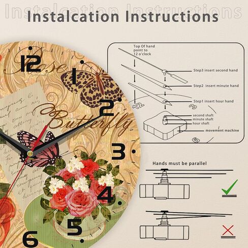 Wall Clock, Vintage Rose and Butterfly Wall Clock, Contemporary Home Decor Easy to Read Wall Clock for Living Room, Bedroom, Bathroom and Kitchen, 10 Inch in Saudi Arabia