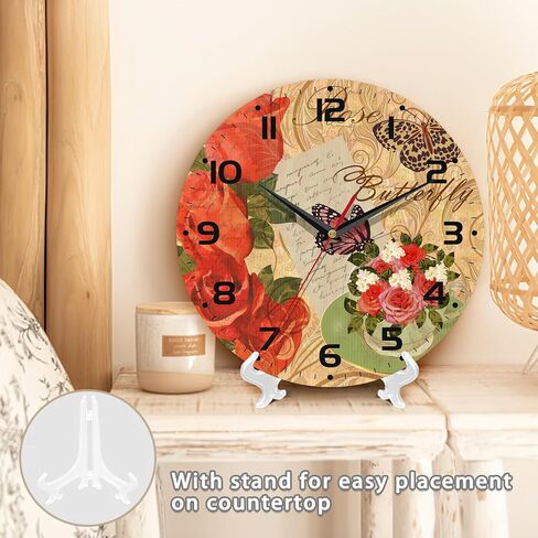 Wall Clock, Vintage Rose and Butterfly Wall Clock, Contemporary Home Decor Easy to Read Wall Clock for Living Room, Bedroom, Bathroom and Kitchen, 10 Inch in Saudi Arabia