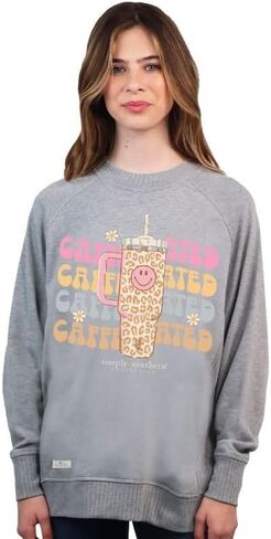 Simply Southern | Caffeinated | Preppy and Stylish Women’s Long Sleeve Heather Gray Ribbed Crewneck Sweater in Saudi Arabia