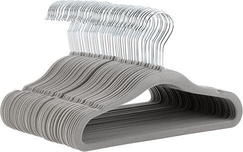 Amazon Basics Kids Velvet, Non-Slip Clothes Hangers for Infant and Toddler, 11.6 Inches (for baby clothes), Pack of 50, Gray in Kuwait