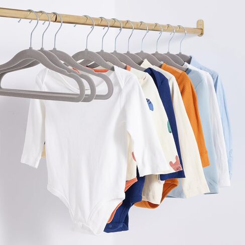 Amazon Basics Kids Velvet, Non-Slip Clothes Hangers for Infant and Toddler, 11.6 Inches (for baby clothes), Pack of 50, Gray in Kuwait