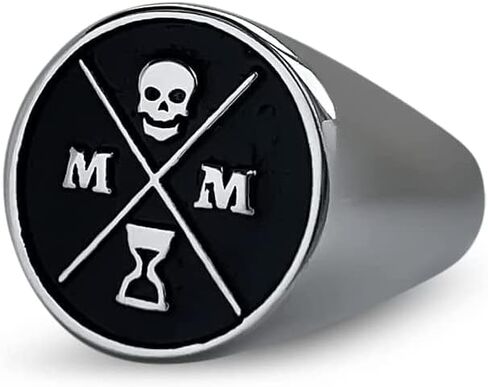 خاتم Memento Mori Signet أسود/فضي - خاتم Signet من الفولاذ المقاوم للصدأ 316L للممارسين الرواقيين - خاتم Momento Mori Signet مع تصميم جمجمة ثلاثية الأبعاد in Kuwait