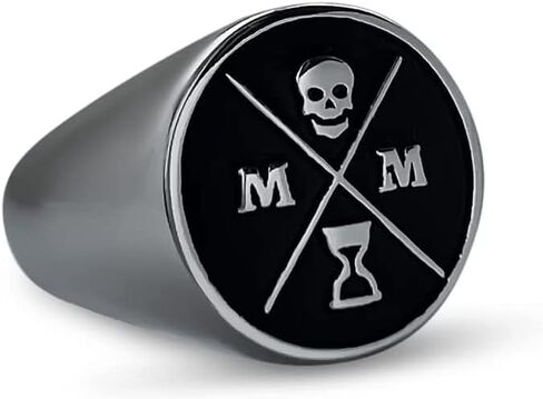 خاتم Memento Mori Signet أسود/فضي - خاتم Signet من الفولاذ المقاوم للصدأ 316L للممارسين الرواقيين - خاتم Momento Mori Signet مع تصميم جمجمة ثلاثية الأبعاد in Kuwait