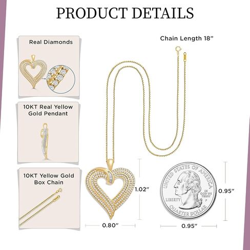 Jewelili Heart Necklace Pendant with Natural White Round and Baguette Diamonds 1/2 Cttw in 10K White or Yellow Gold 18" Box Chain in Saudi Arabia