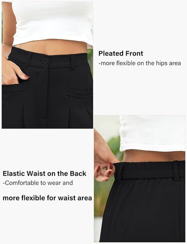 سروال Genhoo واسع الساق للنساء، بنطلون كاجوال للعمل عالي الخصر، بخصر مطاطي في الخلف، سروال Palazzo in Kuwait