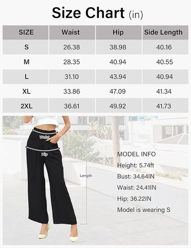 سروال Genhoo واسع الساق للنساء، بنطلون كاجوال للعمل عالي الخصر، بخصر مطاطي في الخلف، سروال Palazzo in Kuwait