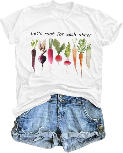 MOUSYA Plants T-Shirts for Women Root Shirt Vegetable Graphic T-Shirt Plant Lover Gardening Tee Tops in Saudi Arabia