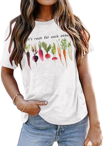 MOUSYA Plants T-Shirts for Women Root Shirt Vegetable Graphic T-Shirt Plant Lover Gardening Tee Tops in Saudi Arabia