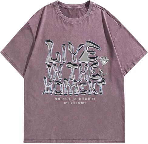Verdusa Women's Drop Shoulder Letter Print Tee Top Round Neck Oversized Punk Tee Shirt in Saudi Arabia