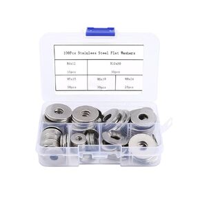 100Pcs Flat Penny Washers 5 Sizes Stainless Steel Large OD M4, M5, M6, M8, M10 Flat Repair Washer Plain Round Chrome Washers for Screws & Bolts