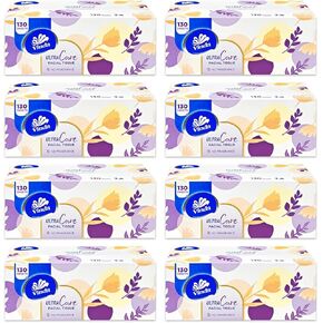 Vinda 3-Ply Ultra Care Facial Tissues, 130 Count Each Box, 8 Flat Boxes