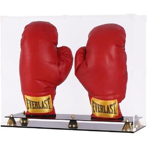 Boxing Glove Display Case Holder Showcase, UV Protection, Elegant Riser Stand (Two Gloves)