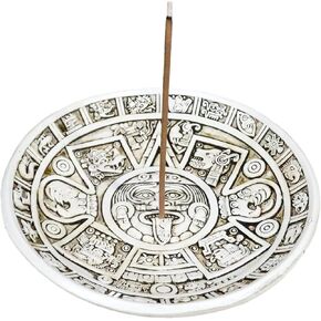 Ebros Gift Mexica Aztec Maya Solar Xiuhpohualli & Tonalpohualli Auspicious Calendar Incense Burner Holder Dish Medallion Decor Sculpture Mesoamerican Calendar Aromatherapy Accessory Figurine