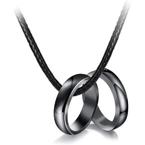 COLORFUL BLING 2Pcs Black Hematite Stone Rings Necklace Set Anxiety Absorb Negative Energy Balance Chakra Healing Jewelry for Women Men(6MM)