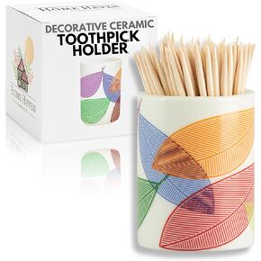 Ceramic Toothpick Holder - Colorful Leaves Design - Toothpicks Holder Dispenser and Cocktail Pick Holder - Perfect for Parties, Weddings, or any Get-Togethers with Friends