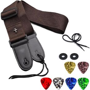 CAWANFLY حزام الغيتار، الأشرطة الغيتار باس الصوتية الكهربائية المنسوجة نهايات جلدية بسيطة قابل للتعديل خمر مع اختيار الجيب in Kuwait