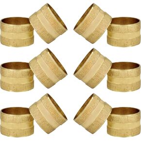 (Pack of 12) Handmade Gold Christmas Holiday Festive Napkin Rings Holder for Dinning Table Parties Everyday, Set of 12