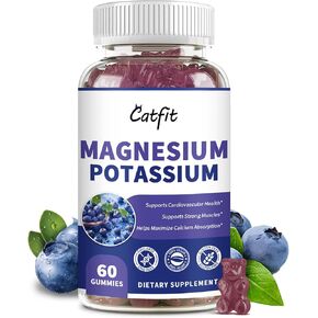Potassium Magnesium Gummies,Calcium Magnesium Zinc Gummies with High Absorption,Magnesium Potassium Complex Supplement,Immune Support Calm Mood & Sleep Support Muscle Health,60 Blueberry Gummies