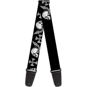 Buckle-Down Guitar Strap Skulls Wings Black White 2 Inches Wide