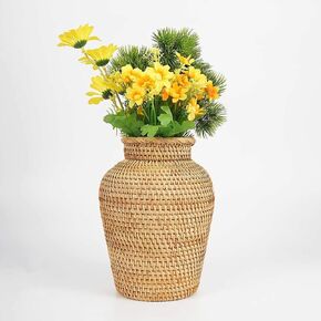 Rattan Vase Country Rustic Style Handmade Woven Plant Flower Vase Basket for Home Decor