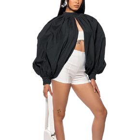 Sexy Sheer Shirt Tops for Women Halter Shawl See Through Sequin Lantern Sleeve Casual Party Club Blouse