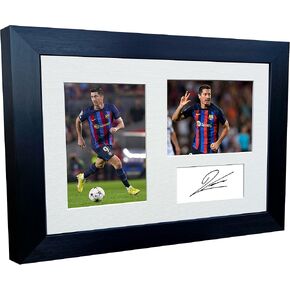 Robert Lewandowski Barcelona 2022/23 Triple Autographed Signed 12x8 A4 Photo Photograph Picture Frame Football Soccer Poster Gift