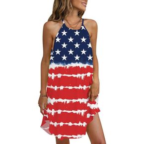 For G and PL Women's Summer Casual Sleeveless Halter Mini Beach Dress with Pocket