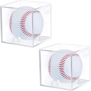 Baseball Display Case, UV Protected Acrylic Clear Cube Box, Display Case Baseball Cube Memorabilia Showcase Autograph Ball Protector- Fits Official Size Ball (2 Pack)