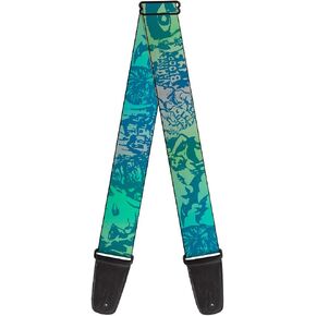 Buckle-Down Guitar Strap Retro Monster Aqua 2 Inches Wide