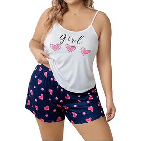 OYOANGLE Women's 2 Piece Plus Size Pajama Set Butterfly Print Cami Top and Shorts Set Loungewear