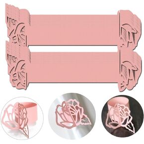 Pink Disposable Rose Flower Napkin Rings Laser Cut Foil Paper Napkin Holder for Wedding Party Dinner Table Decor,Special Events and Catering Services, Christmas, Wedding,Party Decoration (60 Pcs)