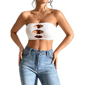 OYOANGLE Women's Cut Out Front Tube Top Strapless Backless Bandeau Crop Tops
