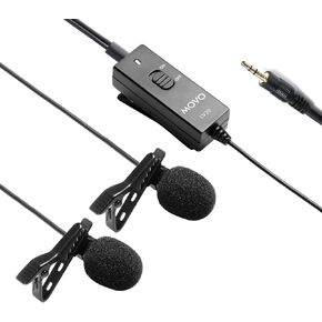 Movo LV20 Dual Lavalier Microphone - Clip-on Omnidirectional Condenser Interview Microphone Set for Cameras, Camcorders, and Recorders