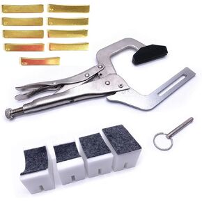 Handheld Fret Pressing Tool Luthier Fretting Tool with 4 Padded PVC Support Cauls + 9Pcs Brass 7.25/9.5/10/12/14/15/16/17/20/ Radian Fret Inse